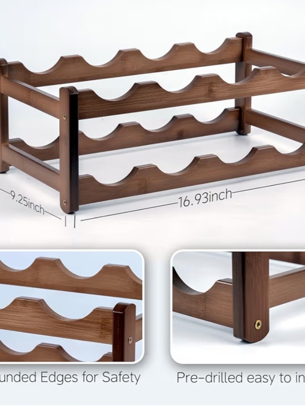 Bamboo Wine Rack, Cabinet Shelf, 2-Tier-8 Bottles, Freestanding, New in Box - Picture 3 of 7